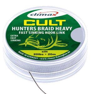 CLIMAX CULT CARP HUNTERSBRAID HEAVY SINKING HOOKLINK 20m 20lb Weed Green